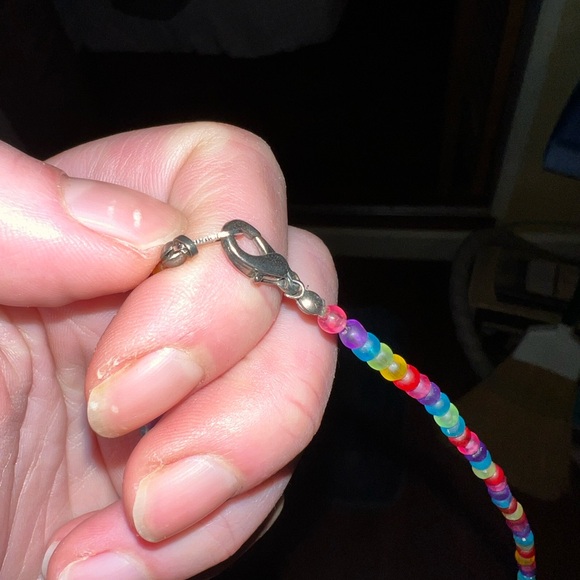 Y2K Multicolored Beaded Necklace With Purple Heart Pendant - Picture 7 of 8